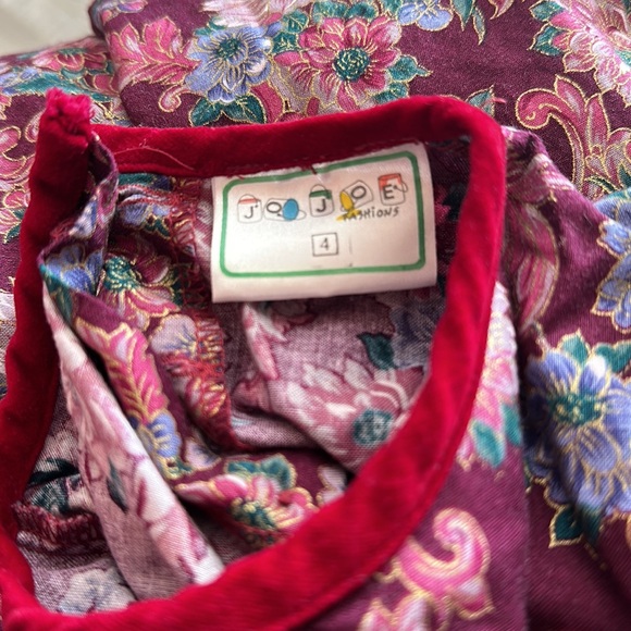 Vintage JoJoe Fashions Floral Dress - Velvet Bow & Trim,Long Puff Sleeve -Size 4 - Picture 9 of 9